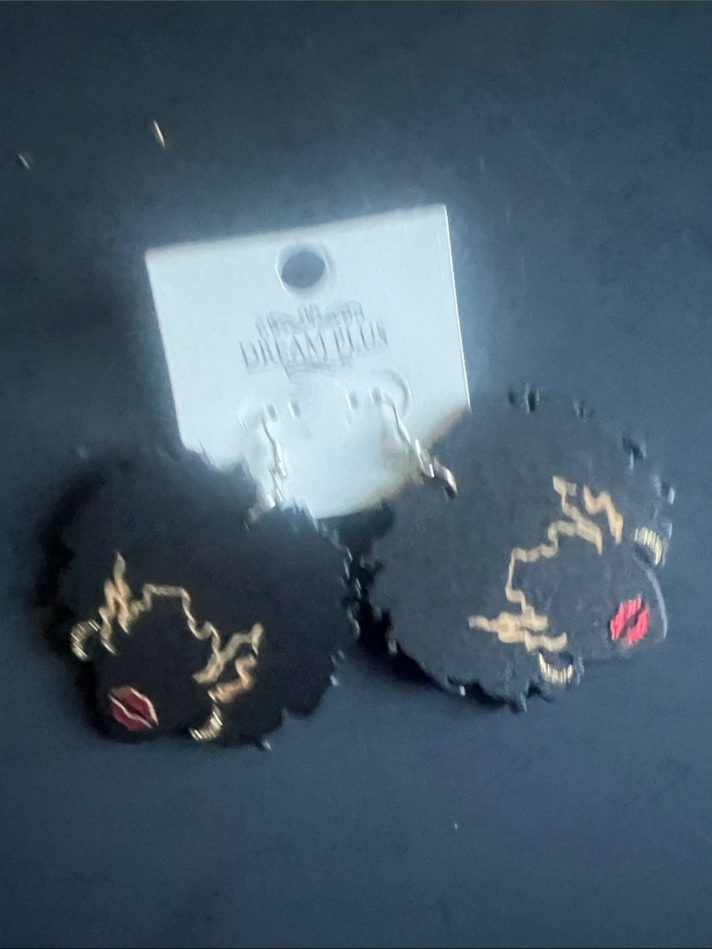 Black Afro Silhouette Earrings with Gold Accent